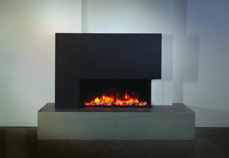 This compact and versatile electric fireplace can be styled with flat black or stainless-steel trims.