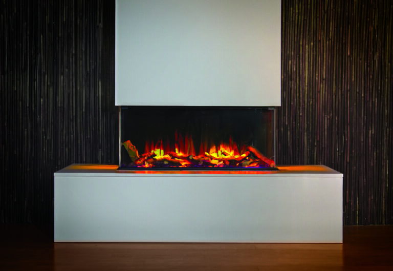 This compact and versatile electric fireplace can be styled with flat black or stainless-steel trims.