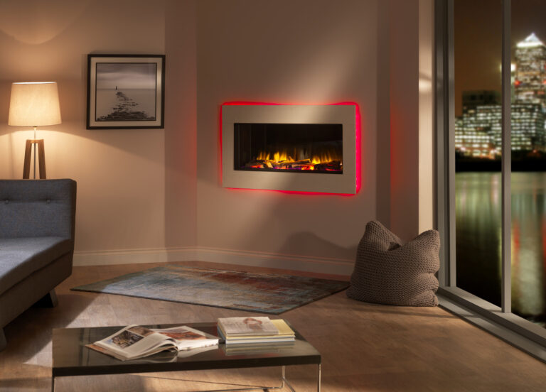 This compact and versatile electric fireplace can be styled with flat black or stainless-steel trims.